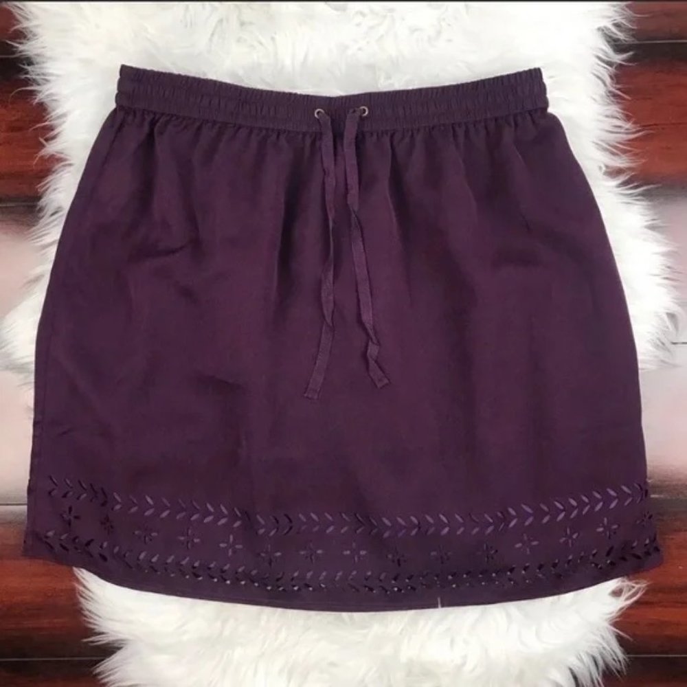 j crew summer skirt pull on drawstring skirt purple laser cut hem size US 4